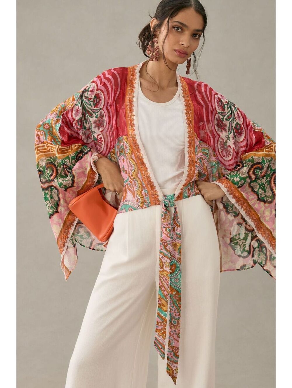 (ONE SIZE) NWOT ANTHROPOLOGIE PRINTED SHINE TIE FRONT KIMONO